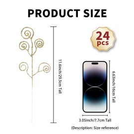 24 Pieces Glitter Christmas Picks Ornaments Decorative Sticks Candy Picks Curly Sprays Twigs for Christmas Tree Branches Vase Fillers Crafts Wreath Garland Party Wedding Holiday (24, Champagne)