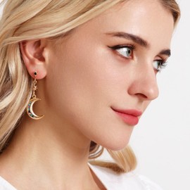 HMOOY Moon and Star Earrings, Bohemian Asymmetrical Sun Moon Star Dangle Earrings Fashion Long Drop Dangle Stud Earrings Punk Jewelry Gifts for Women (Gold-C)