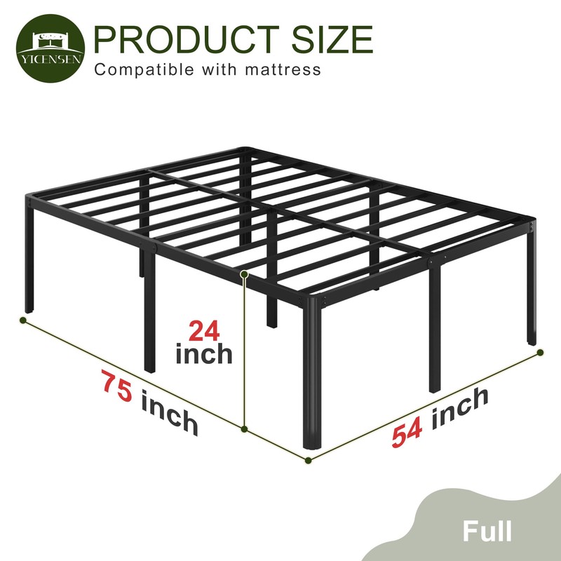 Yicensen 24 Inch High Full Bed Frame with Rounded Corner