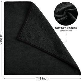 SIFANGKE Microfiber Cleaning Cloth, 12 Pack Lint-Free and Highly Absorbent Rags, Black Reusable Microfiber Towels for Car, Kitchen, Bathroom and Household
