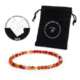 BERGERLIN Genuine Natural Stone Bracelet with 925 Sterling Silver Pearl Bracelet for Men and Women with Certification of Authenticity, L, Stone