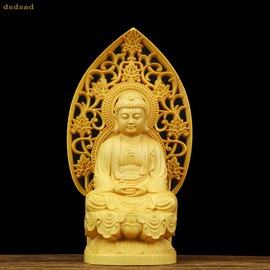 Buddha Statue, Wood Carving, Seated Shaka Nyorai, Tsuge Tree (Soto-shu and Rinzai Sects), Honzon Buddha Statue for Buddhist Altars (Total Height 3.9 inches (10 cm) Width 2.4 inches (6 cm) Depth 1.6 inches (4 cm)