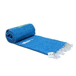 Aqua Blue Yoga Blanket -- Thick Mexican Thunderbird blanket -- Handmade and Made for Yoga!