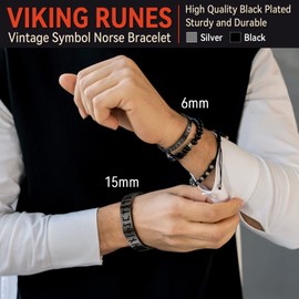 FaithHeart 15MM Cuff Bangles with Runes,Chunky Viking Runes Bracelets Norse Mythology Jewelry, Vintage Bracelets for Husband Brothers