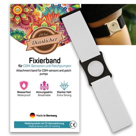 Diasticker® Freestyle Libre 3 – Fixation Strap | Flexible – Waterproof – Strong Hold | Sensor Protection, Fixation for Freestyle Libre Sensor | Holder: Black (Medium: 25-35 cm, White)