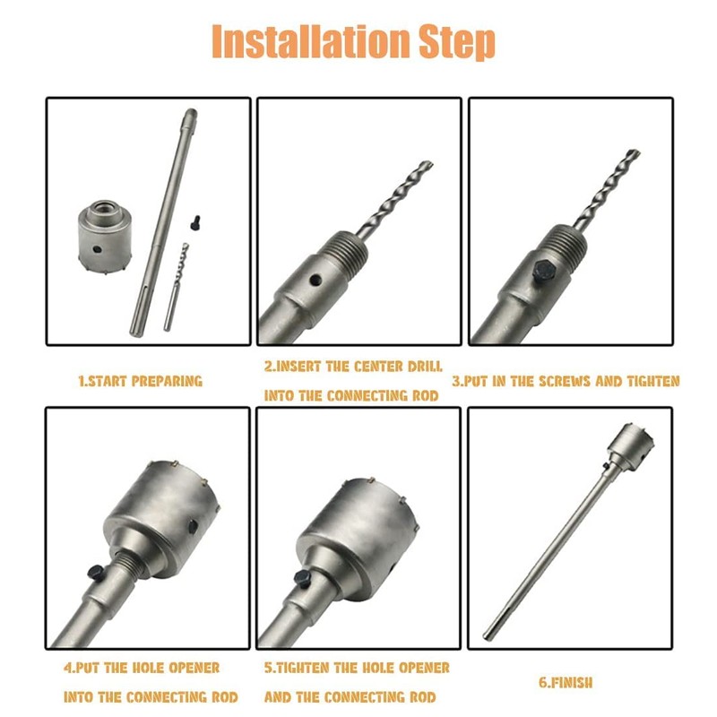 REETAI-FOUR 6Pcs SDS Plus Concrete Hole Saw Kit, 40 65