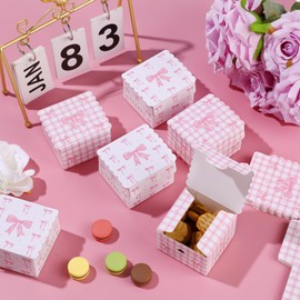 Glavatrix 50 Pieces Mini Pink Bow Party Favor Boxes Baby Shower Paper Treat Boxes Candy Cookies Gift Container for Coquette Bow Themed Birthday Bachelorette Wedding Bridal Shower,2.6 x 2.6 x 1.8Inch