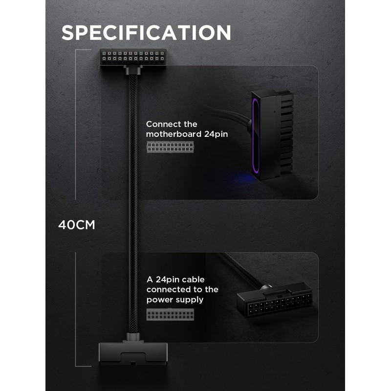 AsiaHorse Hydrus-24PIN PC PSU Extension Cable ARGB LED, Copper Wire