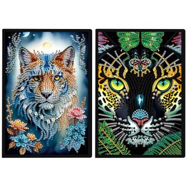 JISHSHAY 2 Pcs Diamond Painting Notebook Kits Diamond Art Notebooks Kits for Adults Diamond Art 5D Notebook DIY Diamond Art Journals Diamond Art Painting Notebook Kit Adult Craft Sketch Book A5 Tiger