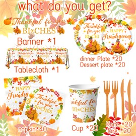 Friendsgiving Party Decorations Tableware, 142Pcs Thankful For You Decorations includes Friendsgiving Plates and Napkins, Funny Friendsgiving Decorations for Thanksgiving Friendsgiving