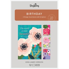 DaySpring - Beautiful Birthday - 4 Design Assortment with Scripture - King James Version - 12 Birthday Boxed Cards and Envelopes (J5129)