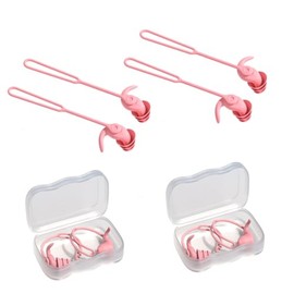 Nordquest triple structure Anti-lost lanyard swimming earplugs, 2 pairs of high-quality waterproof and ultra-comfortable, suitable for swimming, surfing, snorkeling and other water sports (Pink, Standard)