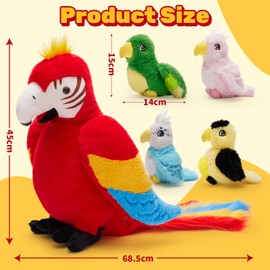 MorisMos 45 cm Sitting Parrot Cuddly Toy XXL with 4 Babies in the Belly, Red Macaw Plush Bird Soft Toy Gift for Children