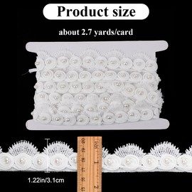 CABODYALS 1.25 Inch White Flower Pattern Ribbon Wavy Organza Lace Trim with Pearl Beads Floral Rounded Lace Edge Polyester Ribbon Trimming Bulk for Sewing Making Crafts Bouquet Packing Wedding Decor