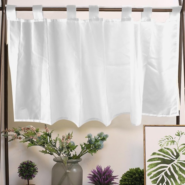 MININUSI Net Curtain, 45 x 120 cm, Short Curtain, Translucent Bistro Curtain, Modern Window Curtains, Short, Living Room Linen Curtain, Short, Panel Curtains, White, Kitchen Curtains with Eyelets for