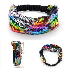 Hrlace Sequin Headbands, Glitter Headbands, Stretch Hair Bands, Elastic Headband, Glittering Headband, Hair Accessories for Women, Girls, Teenagers, Sports, Dance, Party, Teams AB, White, Pack of 1
