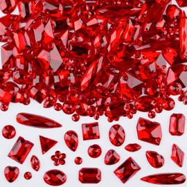 500 piezas de gemas de costura de acrílico con parte trasera plana, formas mixtas, coser en diamantes de imitación, decoración de cuentas (rojo)