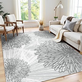 WITSHOCK Living Room Area Rugs 5x7: Washable Rug for Bedroom Dining Room Neutral Modern Soft Thin Large Carpet Non-Slip Stain Resistant Low Pile Decor,Grey