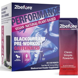 2before All Natural Vegan Pre Workout, with 120mg Caffeine I Clean Energy, Endurance, Recovery I Pre workout women and men I 20 x Individual Packets I Informed Sports Certified I Blackcurrant