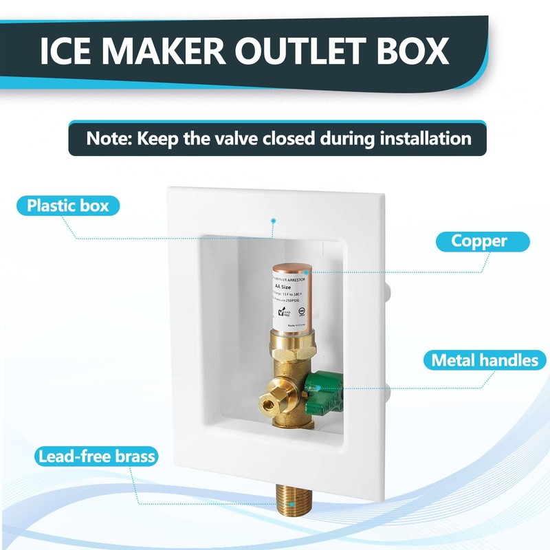1-Pack Seelink Pre-Assembled Ice Maker Outlet Box, 1/2" MIP Sweat