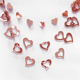Rose Gold Heart Garland Decoration for Valentines Day Birthday Party Hanging Streamer Banner Backdrop for Mothers Day Bridal Shower Engagement Anniversary Bachelorette Party Supplies