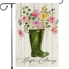 Hello Colorful Floral Garden Flag 12x18 Inch Double Sided Colorful Floral Boots Small Burlap Lawn Seasonal Wildflowers Spring garden flags for outside
