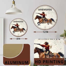 snowsun Metal Signs Western Cowboy Winchester Vintage Tin Sign Funny Aluminum Sign for Home Office Bar Cafe Garden Yard Wall Decoration 8 Round