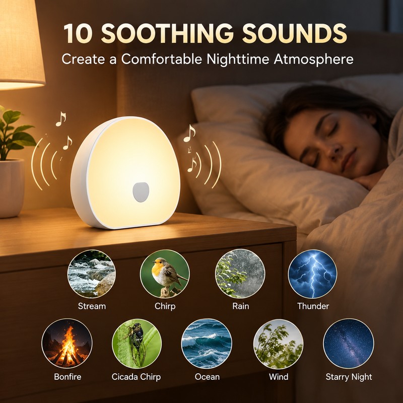 White Noise Night Light – 10 Soothing Sounds & 7-Color