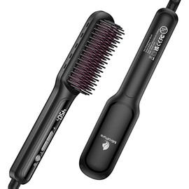 MiroPure Hair Straightener Brush with Plasma Technique, Ceramic Straightening Brush with 16 Temp Settings 30s Fast Heating, Hair Straightener Comb for Women with LED Display & Dual Voltage, Black