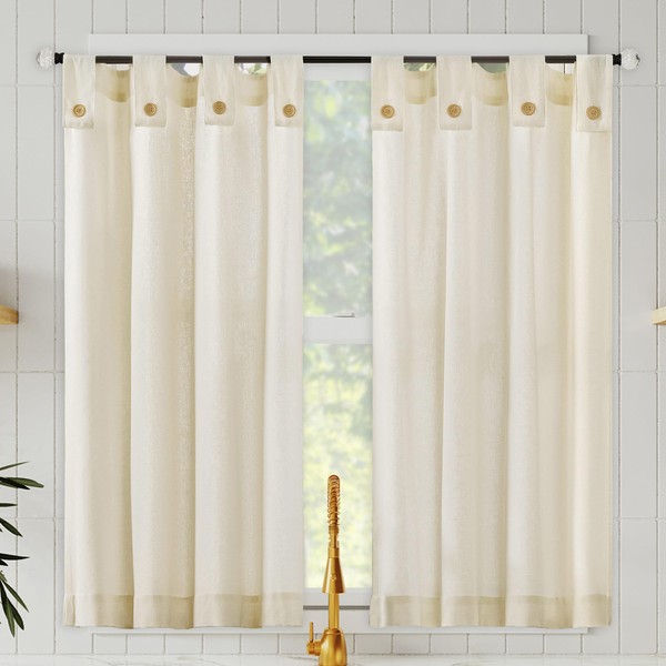 Archaeo Cotton Blend Button Tab Top Curtains, Cafe Curtain Pair,