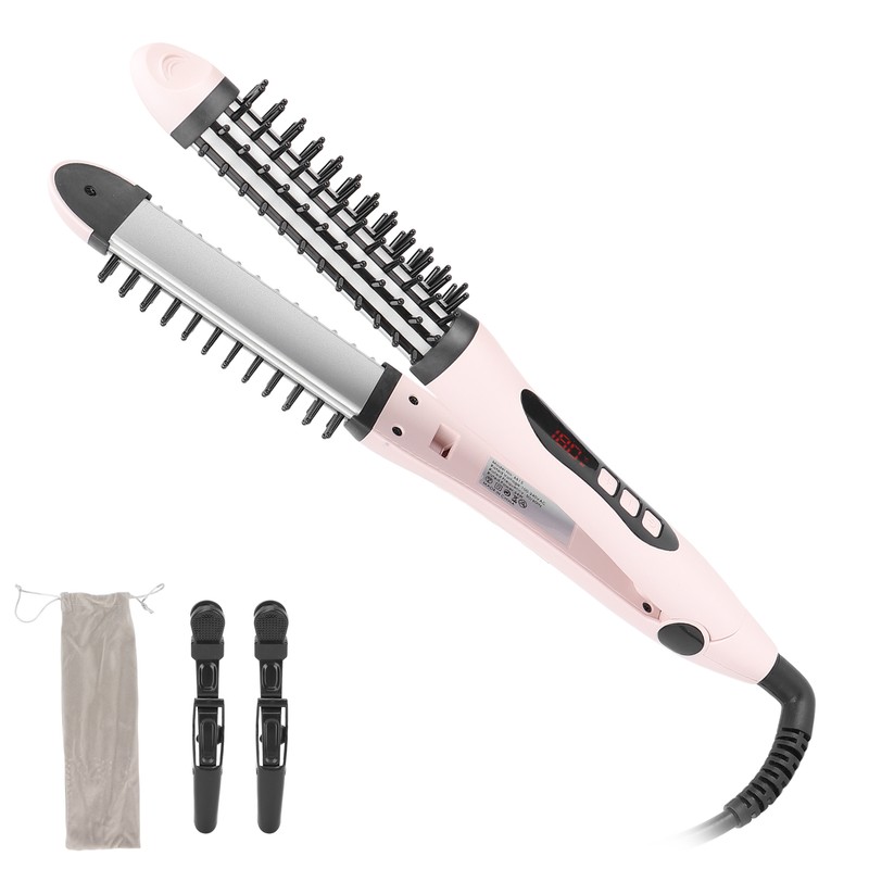 2‑in‑1 Hair Straightener Flat Iron Hot Round Brush Hair Straightening