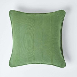 HOMESCAPES Rajput Ribbed Cushion Cover 18 x 18 Inches (45 x 45cm) Dark Olive Green 100% Cotton Coordinating with Rajput Throws and Curtains Easy care Washable at home
