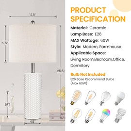 GGOYING 25.6'' Modern Ceramic Table Lamp Set of 2, Nightstand Desk Lamp No Bulb Included, Farmhouse Bedside Lamps for Bedroom, Living Room, Office