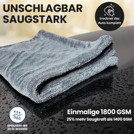 Ivality® Car Drying Cloth XXL 40 x 60 cm Ultra Absorbent 1800 GSM Motorcycle Twisted Towel Microfibre Cloth - Lint-Free & Paint-Gentle Microfibre Cloth Car Care - Grey