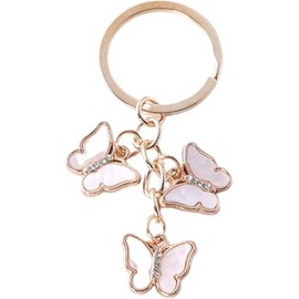 JOIUXNER Metal Keyring with Butterfly Flower Charms for Car Keys Wallet Backpack for Women Girls, White butterfly
