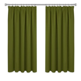 PONY DANCE 54 inch Drop Blackout Curtains - Pencil Pleat Window Covering for Noise Reducing Light Blocking Short Thermal Drapes Panels for Bedroom Shade, Width 46 inch by Depth 54 inch, Olive