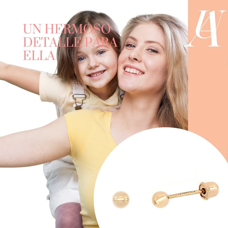 Aretes bebé oro 10 kilates dormilonas (3mm)