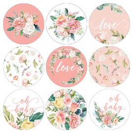 Pink Floral Baby Shower Favor Stickers - 180 Labels