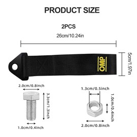 Racing Tow Strap, Racing Car Trailer Rope, Car Tow Loop, Motorcycle Tow Loop, Multifunctional Traction Rope, Nylon Tow Ropes, for Front Rear Bumper, Black, 2 Pieces