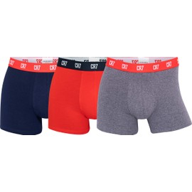 CR7 CRISTIANO RONALDO Mens 3-Pack Cotton Trunk Boxer Briefs - Grey/Red/Navy - M