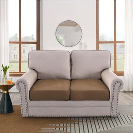 H.VERSAILTEX Suede Stretch Couch Cushion Covers, Love Seat Sofa Cushion Covers Replacement, Couch Protector Slipcovers for Pets Washable (2 Piece Loveseat Covers for 2 Cushion, Mocha)