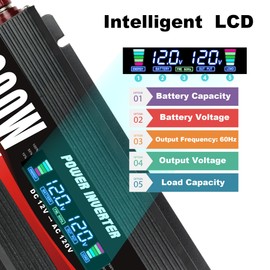 Cantonape 800W Car Power Inverter DC 12V to 110V/120V AC Converter with LCD Display Dual AC Outlets and USB Port Car Charger for Car Laptop Truck Black