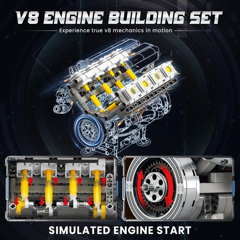 Reobrix V8 Engine Model Building Kit for Adults, V8 Engine