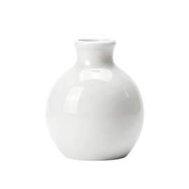 Mini White Ceramic Bud Vase Flat Round Glossy Table Decor