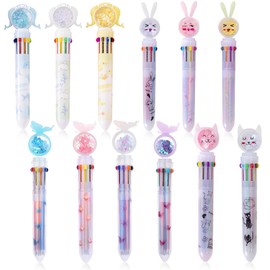 12 Pzs Bolígrafos Multicolores 10 en 1 de 0,5 mm, Bolígrafo Retráctil de Colores, Pluma Multicolor de Punta Fina para Oficina Material, Escolar, Estudiantes, Regalo para Niños