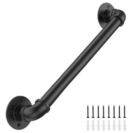 Groking 4FT Industrial Stair Railing Wall Mount Staircase Handrail φ1.3" Pipe Hand Rail for Steps Grab Bar Foot Rail Vintage Pipe Railing Black Deck Handrail for Outdoor Indoor Stairs Porch