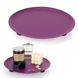 Round Decorative Tray -11 Inch Metal Candle Trays Decor for Coffee Table Centerpiece Large Modern Serving Tray for Kitchen Counter Farmhouse Home Decorations - Purple