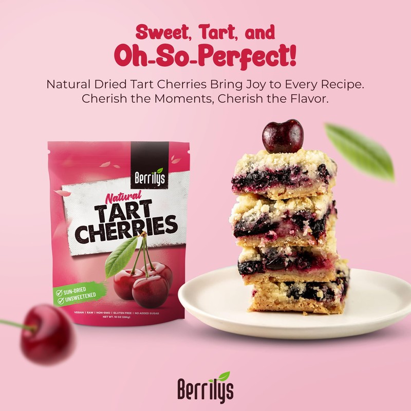 Berrilys Dried Tart Cherries - Unsweetened, No Sugar Added, Pitted,
