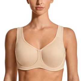 SYROKAN Women's Underwire High Support Plus Size with Adjustable Straps Sports Bra Beige 48C