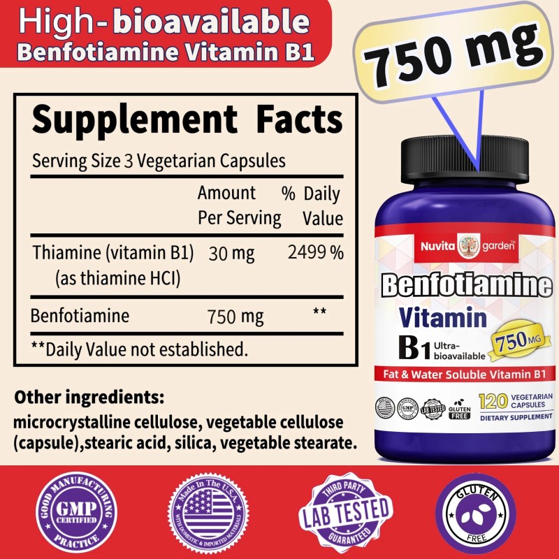 NuvitaGarden 2 Pack Benfotiamine 750mg + 500mg Couple, Vitamin B1